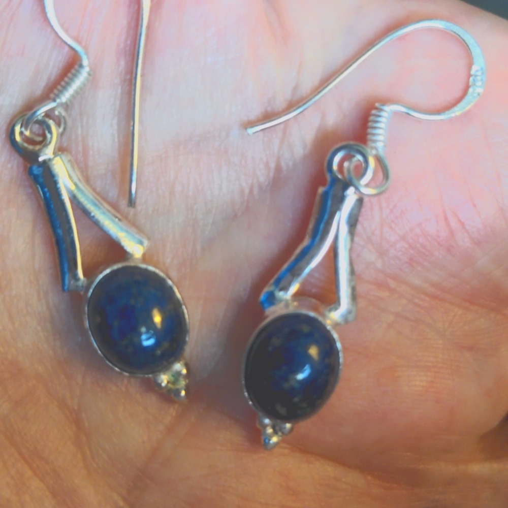 Lapis Lazuli Sterling Silver Earrings. New Handcrafted, Genuine Gemstones - Picture 3 of 7
